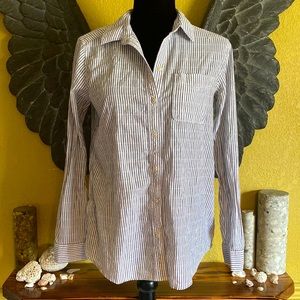 Eddie Bauer Blue and White Striped Button-Down Shirt